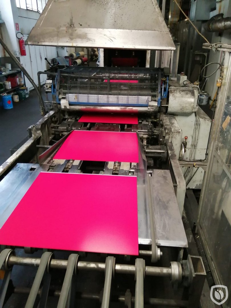 Crabtree Marquess tandem printing line with inline coater and Ballard tunnel oven